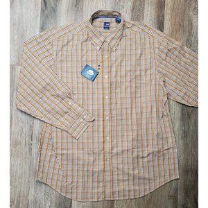 NEW T. Harris London Men's XXL Brown Plaid Casual Button Shirt Chest Pocket LS